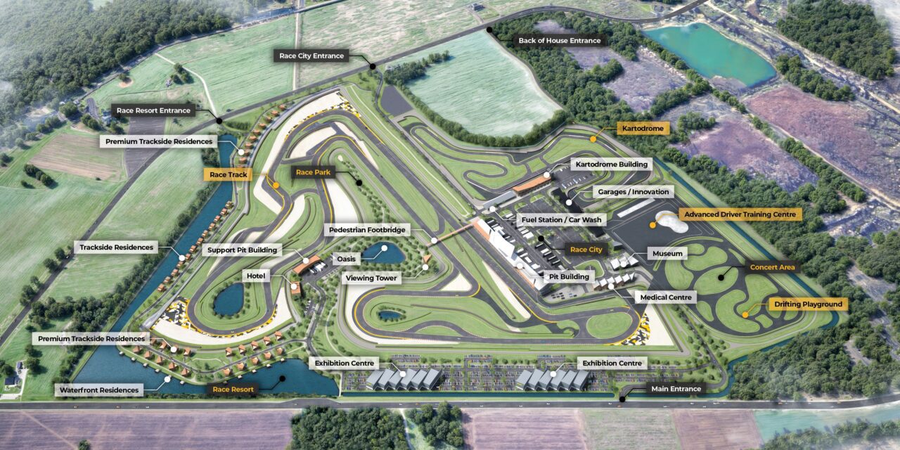 Lithuanian Motorsport Park planas su pažymėtomis komplekso zonomis